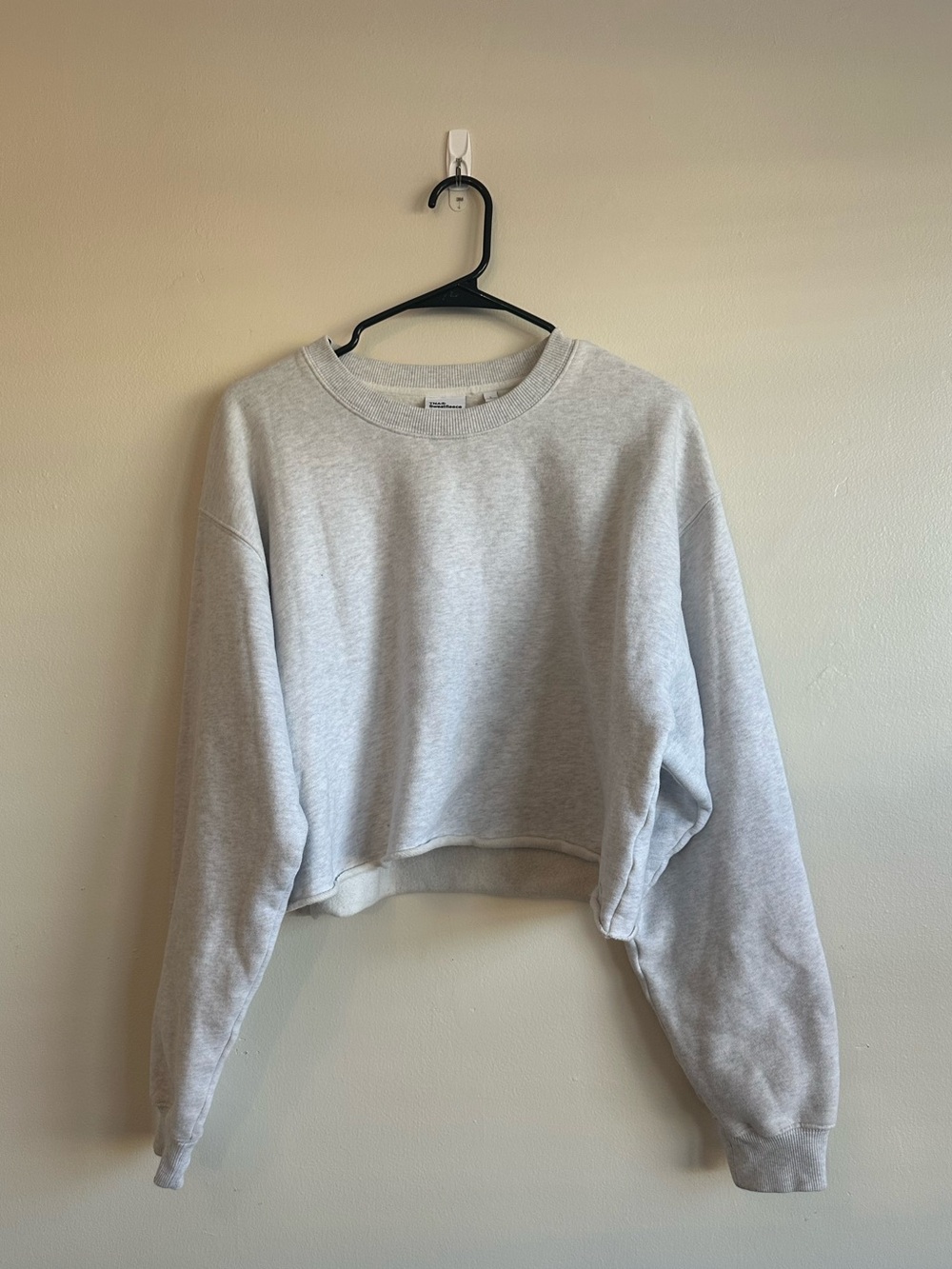 Aritzia TNA Terry Fleece Perfect Fit Cropped Light Gray Crewneck Size L